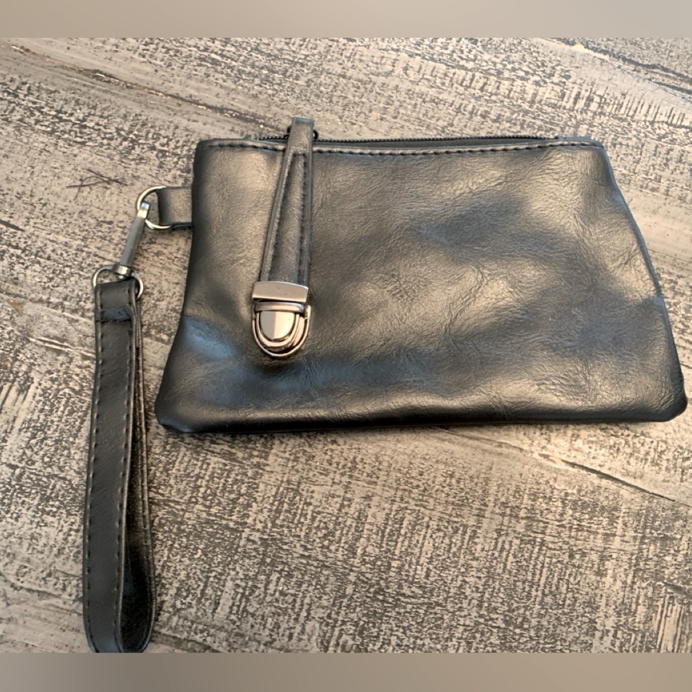 Unbranded Faux Black Leather Wristlet, NWOT